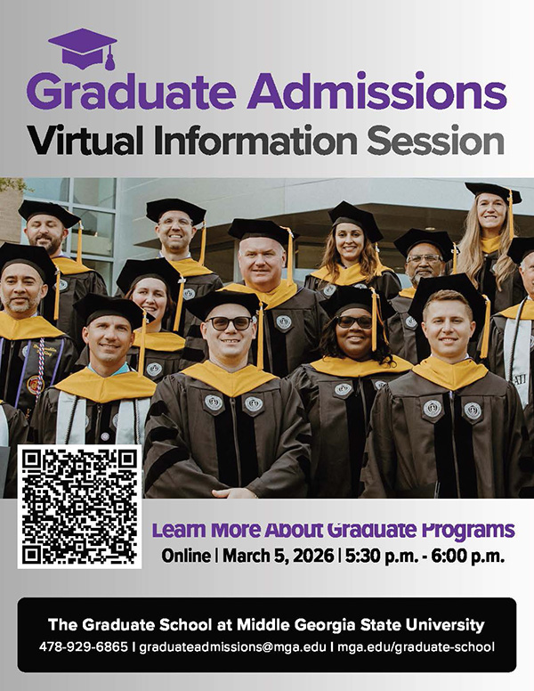 Promotional flyer for Middle Georgia State University Graduate Admissions Virtual Information Session